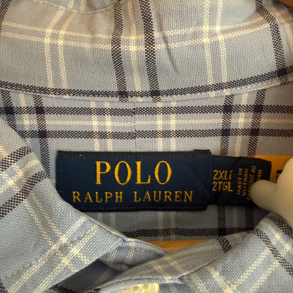 Polo Ralph Lauren Button Down Shirt Blue Plaid Preppy Classic Big Tall 2 XL